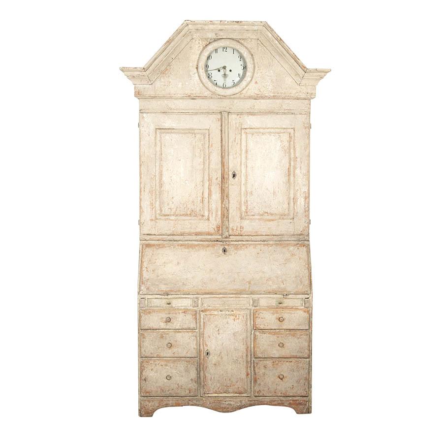 18th Century Swedish Secretary with Clock Face