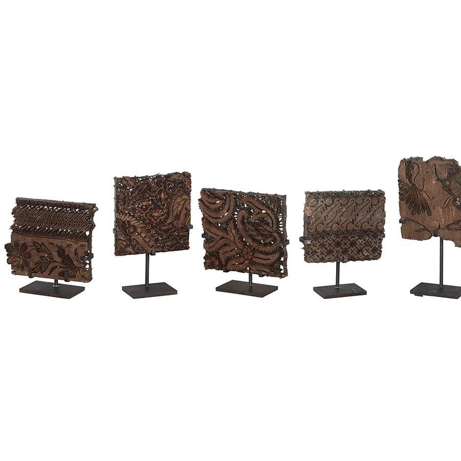 Collection of Five 19th Century Batik Printing Blocks