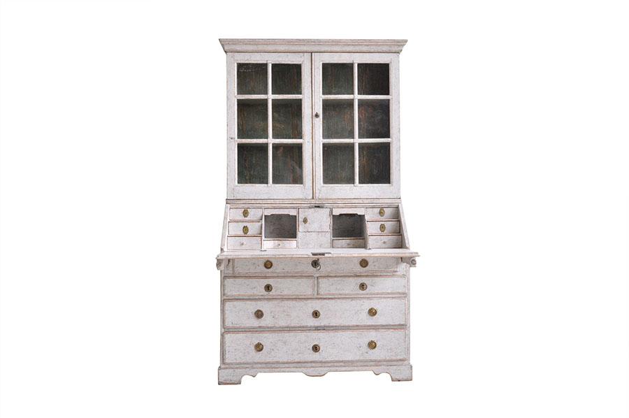 A Period 18th Century Secretaire with Original Paint, Glass and Hardware