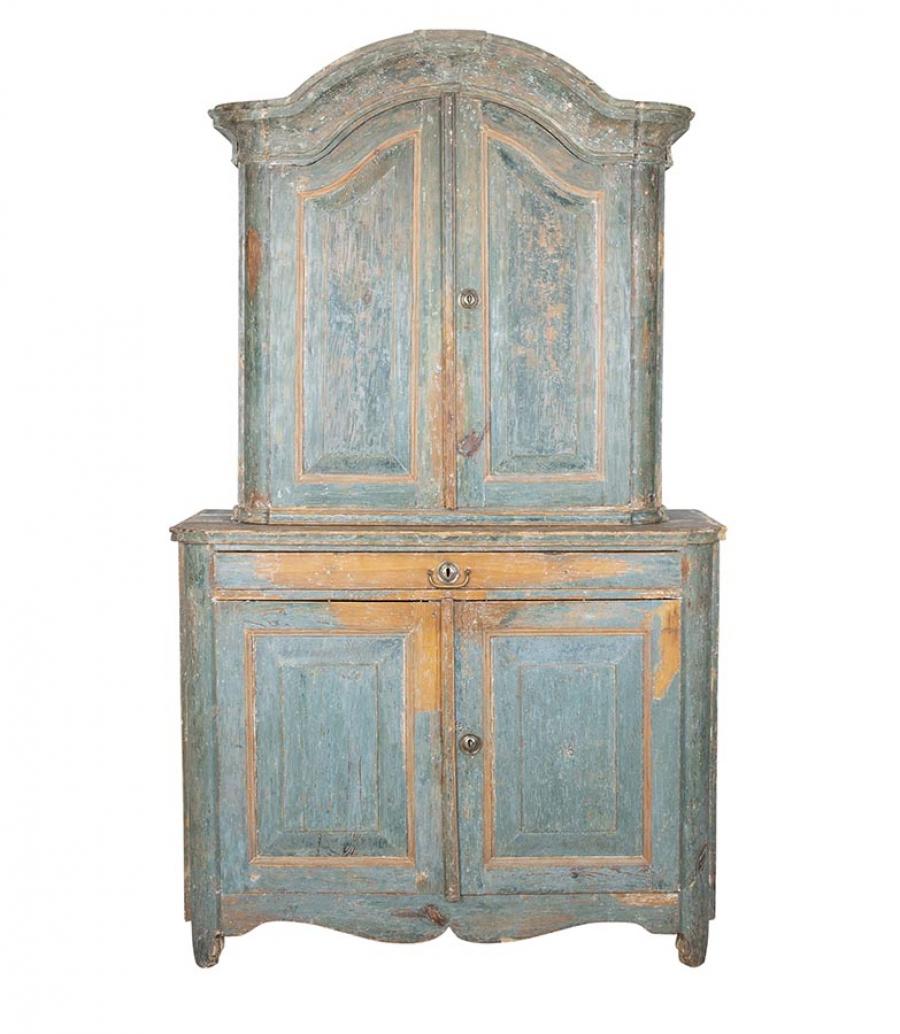 19th Century Provincial Rococo Cabinet in Rare to Find Original Paint