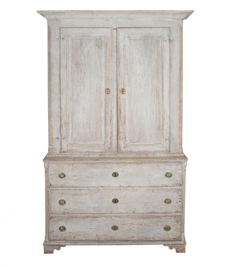 Large 19th Century Swedish Gustavian Two Part Cupboard