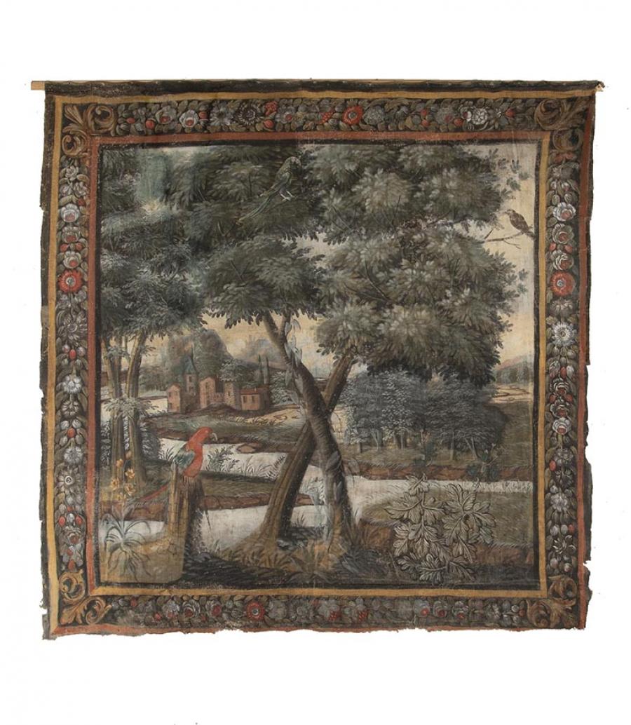 Exceptional 18th Century French Canvas of Three birds in the Chateau Forest